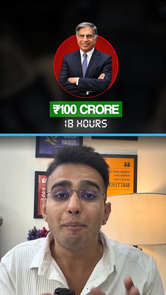 ₹100 crore comparison graphic with time labels above a finance presenter